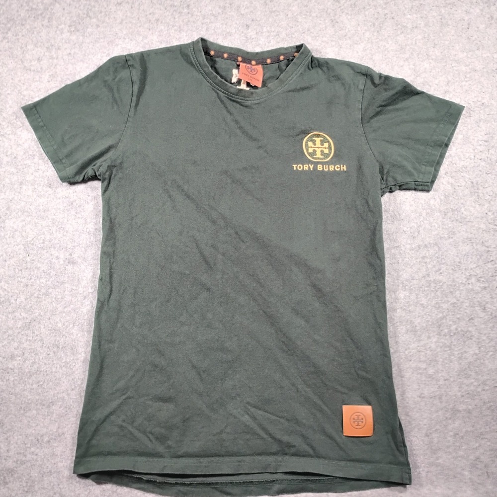 Tory Burch Womens Forest Green Embroidered Logo Graphic T-Shirt Large